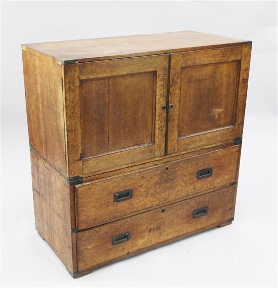 A Victorian brass bound oak military chest, W.3ft 3.5in